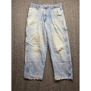 Rustler Jeans Mens 32x32 Blue Fits 32x27 Carpenter Denim Workwear Distressed